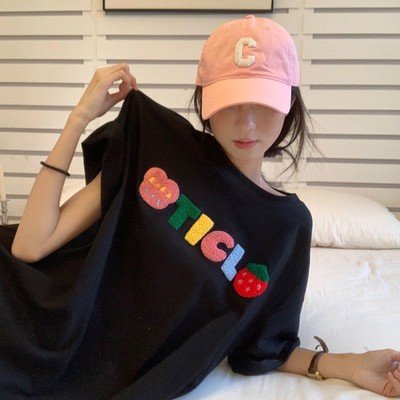 黑色短袖T恤女夏季韩版中长款