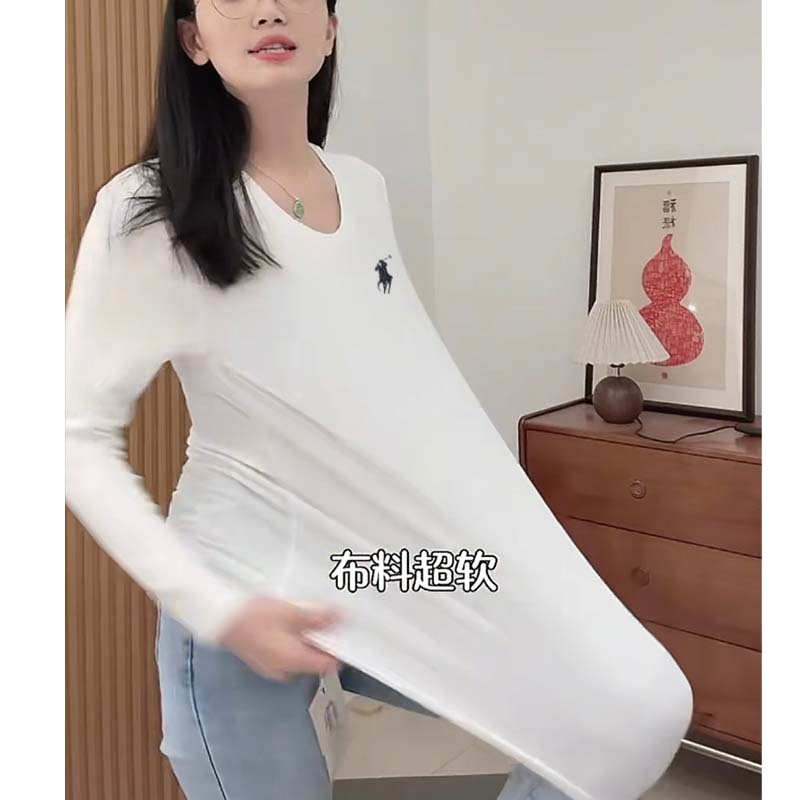 白色长袖t恤女2025小马标春秋