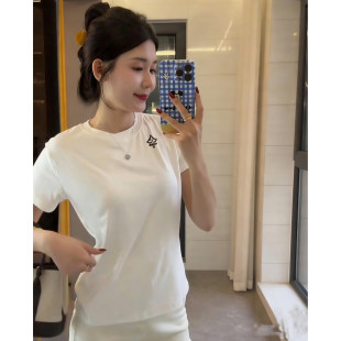 专柜商场白色纯棉短袖 刺绣设计感宽松百搭上衣宽松简约 T恤女夏季