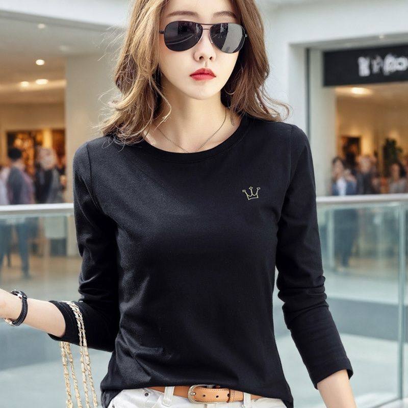 专柜百搭刺绣白色长袖纯棉圆领T恤打底衫内搭洋气正肩上衣女2026,女装/女士精品,大码内搭,淘宝优惠券,粉丝福利购,淘宝优惠卷