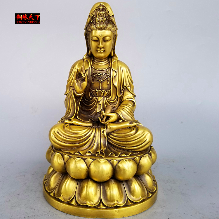 黄铜黄铜工艺品摆件观音坐像