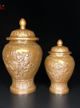 桌面摆件黄铜茶叶罐中式