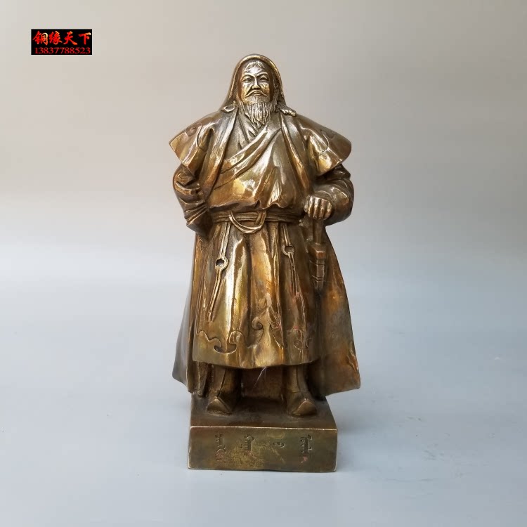 黄铜成吉思汗像一代天骄出征骑马铜像大汗可汗铁木真半身像摆件