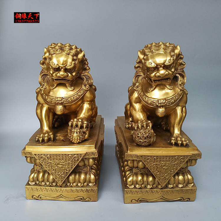纯铜狮子一对北京狮宫门狮镇宅狮子公司铜器工艺品摆件铜像定制
