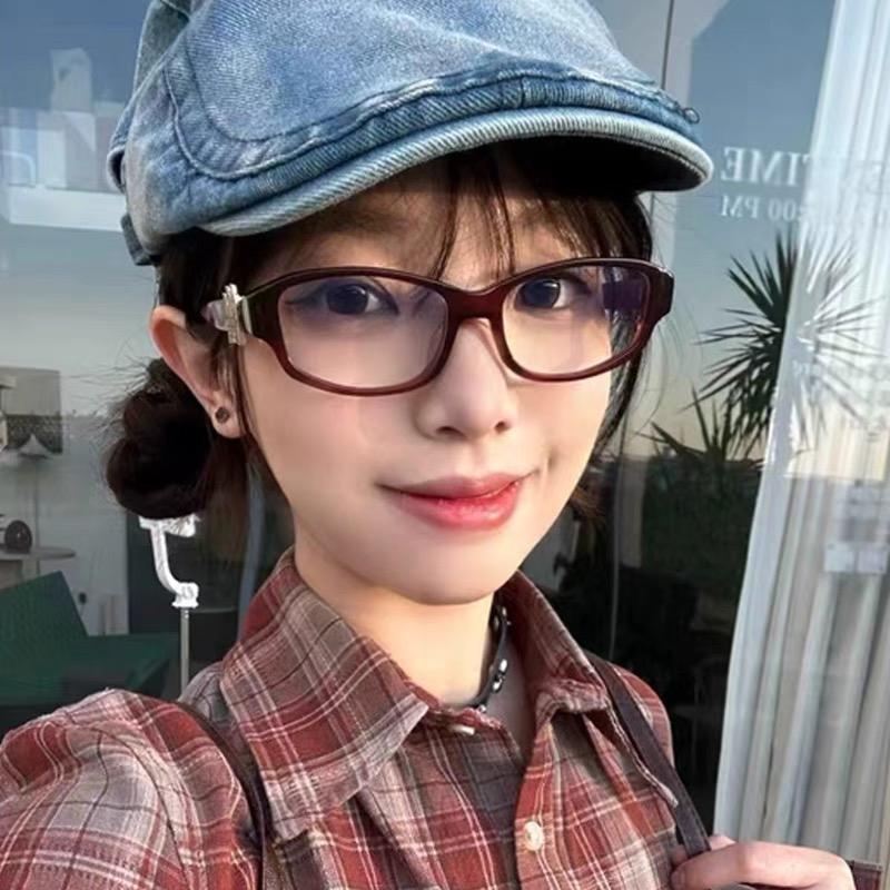 复古酒红色窄框眼镜可配防蓝光女朋克风板材方形近视眼镜个性素颜