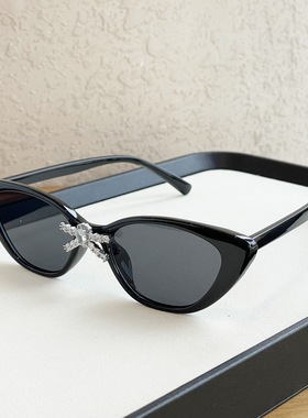 蝴蝶结镶钻猫眼墨镜近视配度数高级感欧美太阳眼镜潮防晒防紫外线