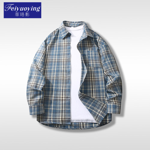 格子长袖衬衫男潮流百搭宽松文艺