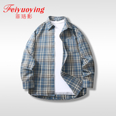 新款 潮流春秋季 男复古衬衫 2026格子美式 日系长袖 外套宽松休闲衬衣