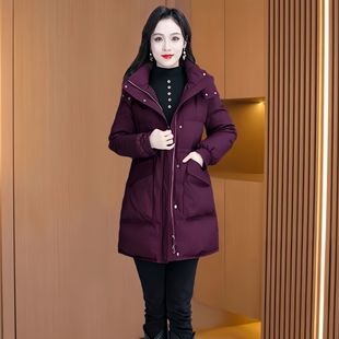 高端连帽羽绒棉衣女中长款宽松通勤冬季加厚保暖棉服外套时尚洋气