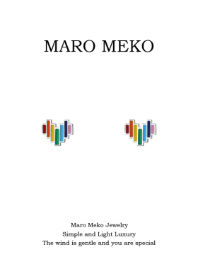 MaroMeko可爱彩虹色爱心耳钉