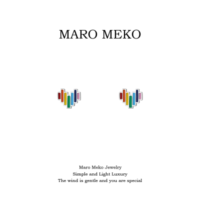 MaroMeko可爱彩虹色爱心耳钉
