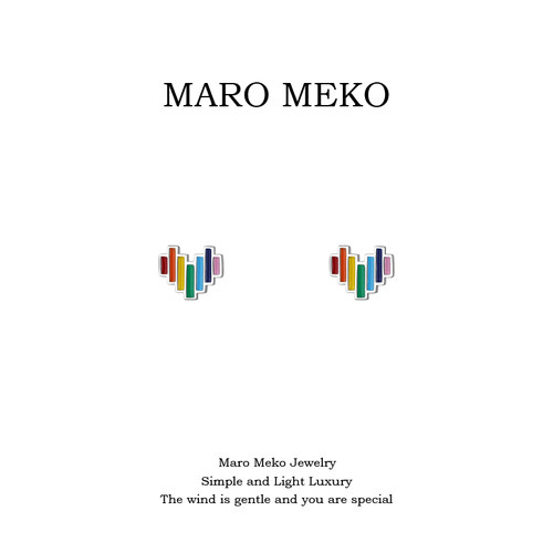 MaroMeko可爱彩虹色爱心耳钉