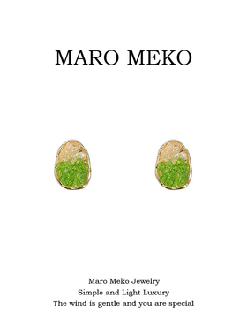 Maro Meko小清新绿色水晶不规则耳钉轻奢高级感耳环气质大气耳夹