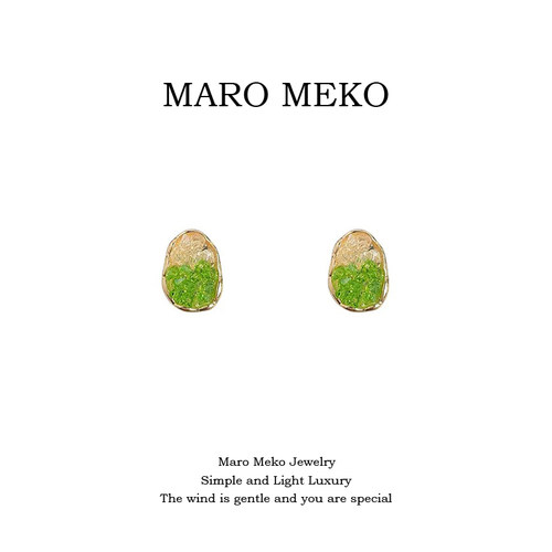 MaroMeko清新绿色水晶耳钉