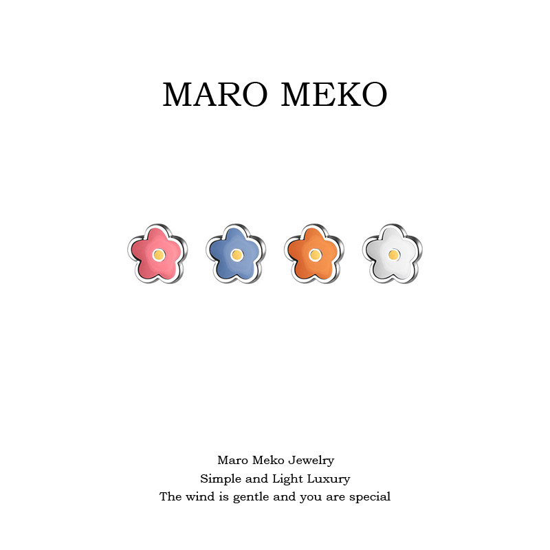 Maro Meko森系甜美彩色小花耳钉女小众设计感花朵耳饰春夏季耳夹