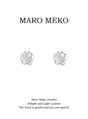 Maro Meko通体999足银简约山茶花纯银耳钉甜美气质百搭春季耳饰女