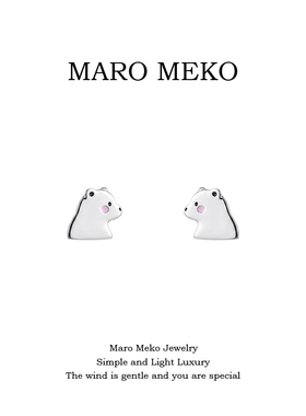 MaroMeko可爱小熊耳钉999银耳针