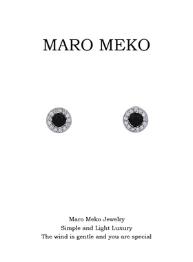 Maro Meko轻奢高级感黑色锆石圆形耳钉小巧精致日常气质简约耳夹