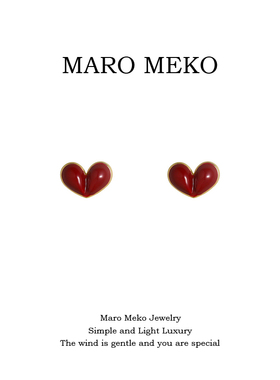 Maro Meko爱心红色耳钉秋冬高级感安可拉红新年耳环过年喜庆耳夹