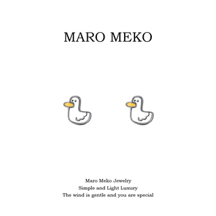 s999足银可爱童趣小鸭子纯银耳钉小巧精致银耳饰卡通儿童耳夹新款