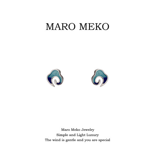 MaroMeko新中式蓝色云朵耳钉