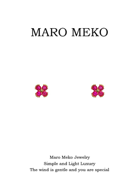 Maro Meko迷你红色锆石四叶草耳钉轻奢高级感小巧精致耳饰耳夹女