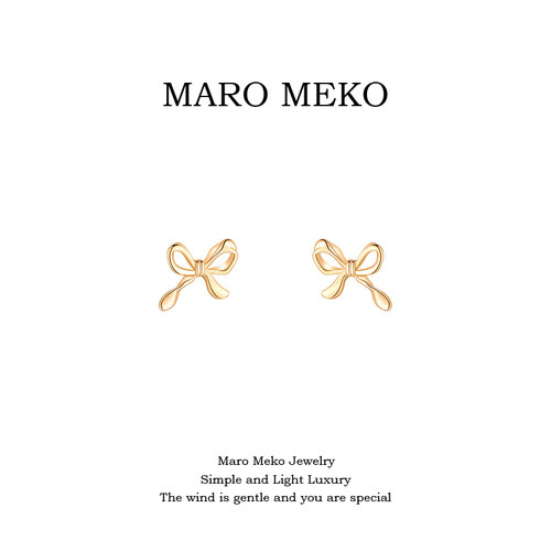 MaroMeko金色蝴蝶结耳钉