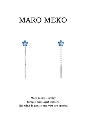 Maro Meko闪钻蓝色小花耳线s999纯银简约气质甜美足银耳钉日常女