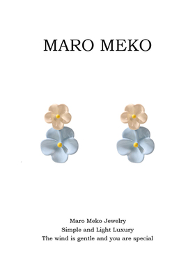 Maro Meko甜美蓝色花朵耳夹蚊香盘女无耳洞夏季度假小花耳钉耳环
