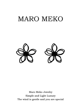 Maro Meko手工编织黑色镂空花朵耳钉港风复古简约精致耳饰耳夹女