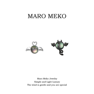 Maro Meko可爱天使恶魔ab款耳钉小众独特卡通耳饰个性小巧耳夹