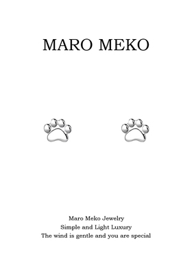 s999足银可爱小猫脚印纯银耳钉小巧精致卡通猫咪银饰儿童耳饰耳夹