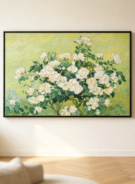 原创大芬村手绘油画白玫瑰花束客厅装饰画简约现代高级感艺术画