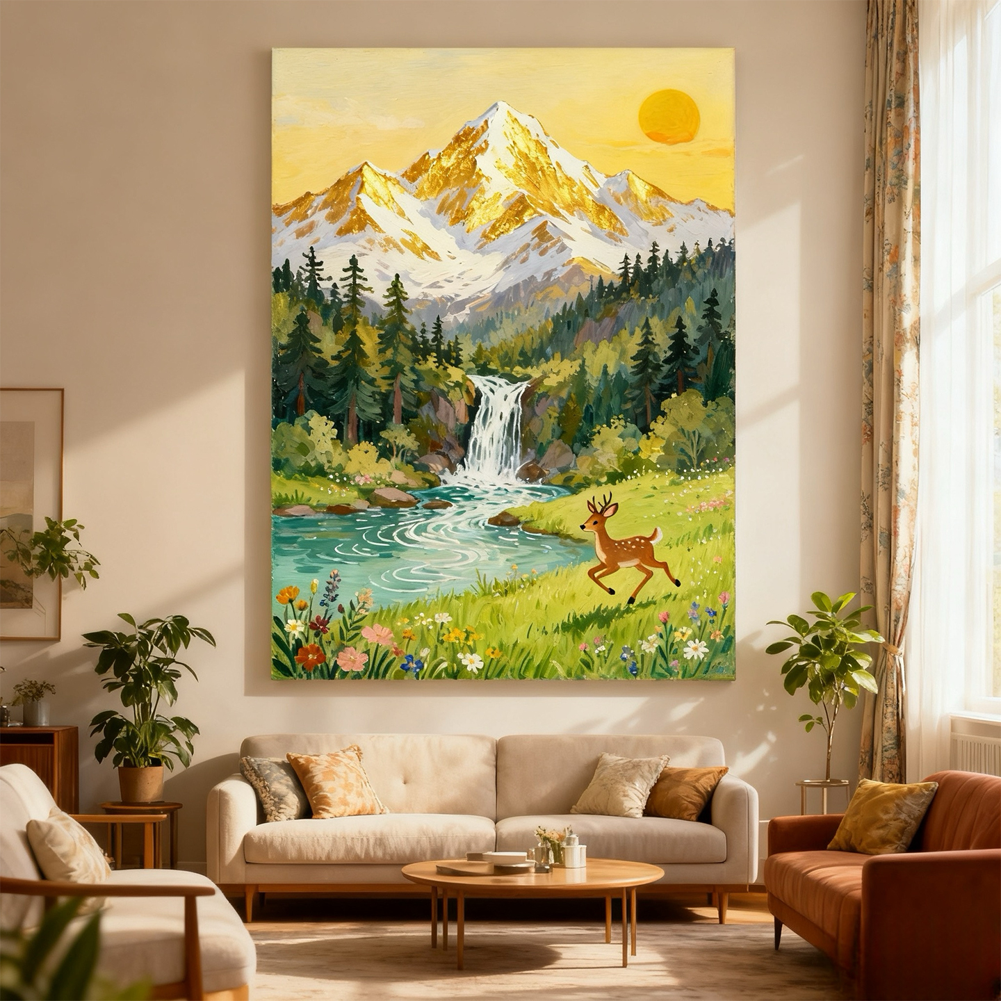 原创手绘油画现代日照金山聚宝盆风景油画客厅走廊装饰画挂画