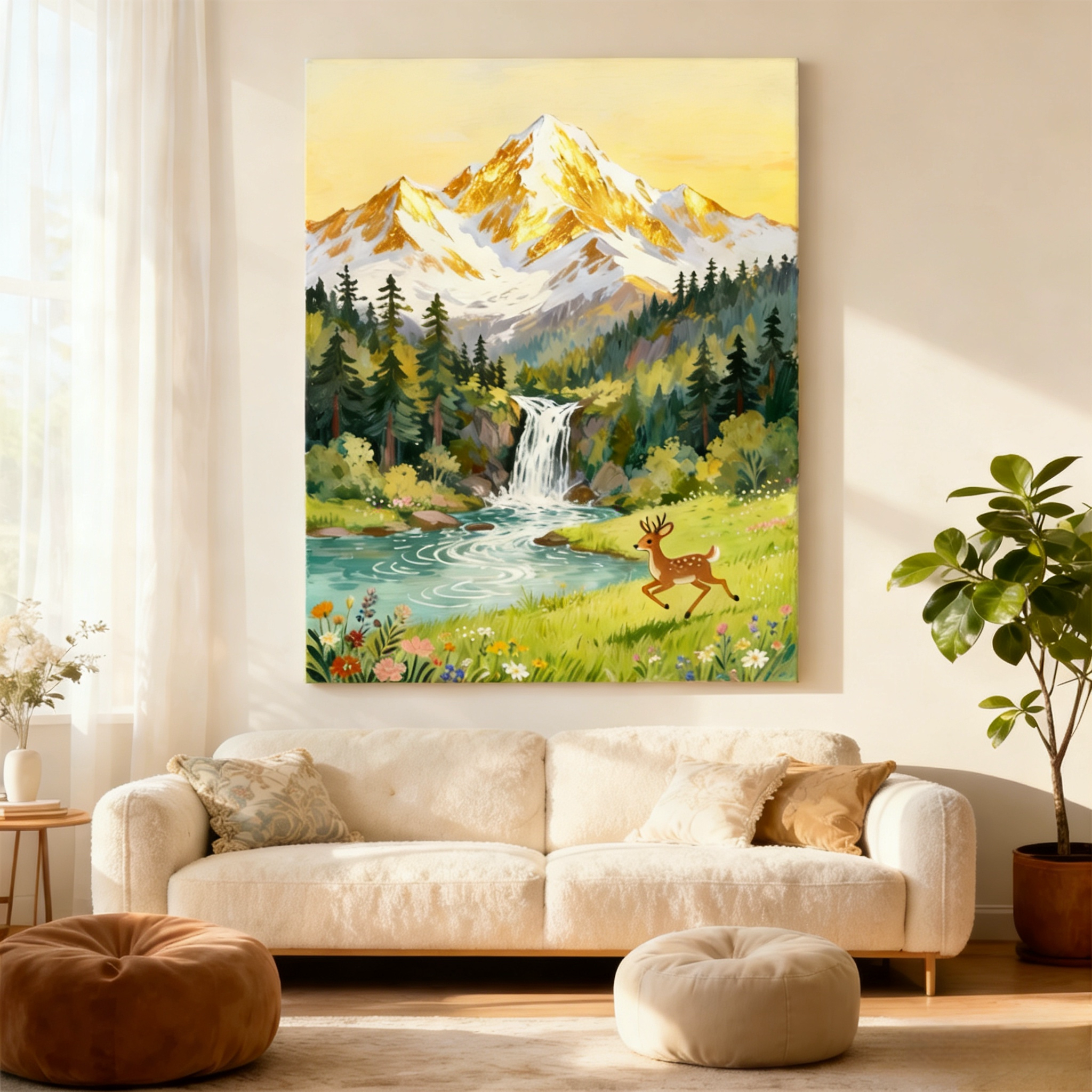 原创手绘油画现代日照金山聚宝盆风景油画客厅走廊装饰画挂画