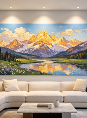 原创手绘大芬村日照金山油画金山客厅装饰画肌理画沙发背景挂画