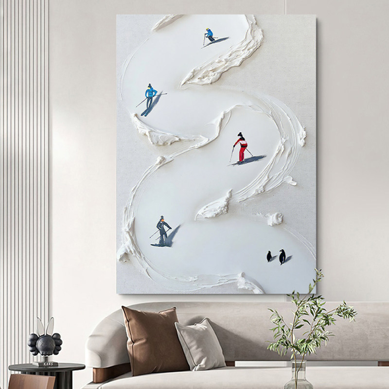 现代简约滑雪纯手绘油画