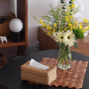 ins风日式收纳篮家用客厅杂物收纳筐徐行草编纸巾盒储物篮收纳篮