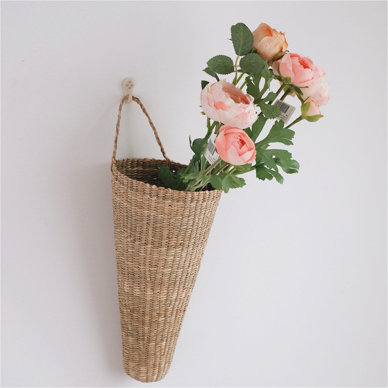 编织花篮手工墙面花器草编装饰篮壁挂式花篓藤编ins上墙假花花筒