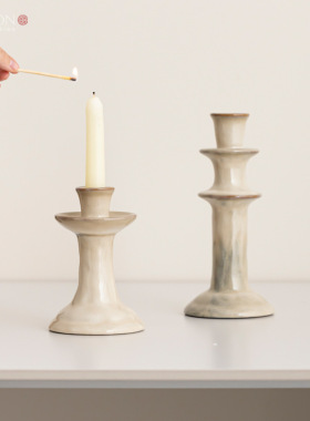 桂陇 侘寂风窑变竹节陶瓷蜡烛台拍照摄影装饰家居餐桌氛围摆件