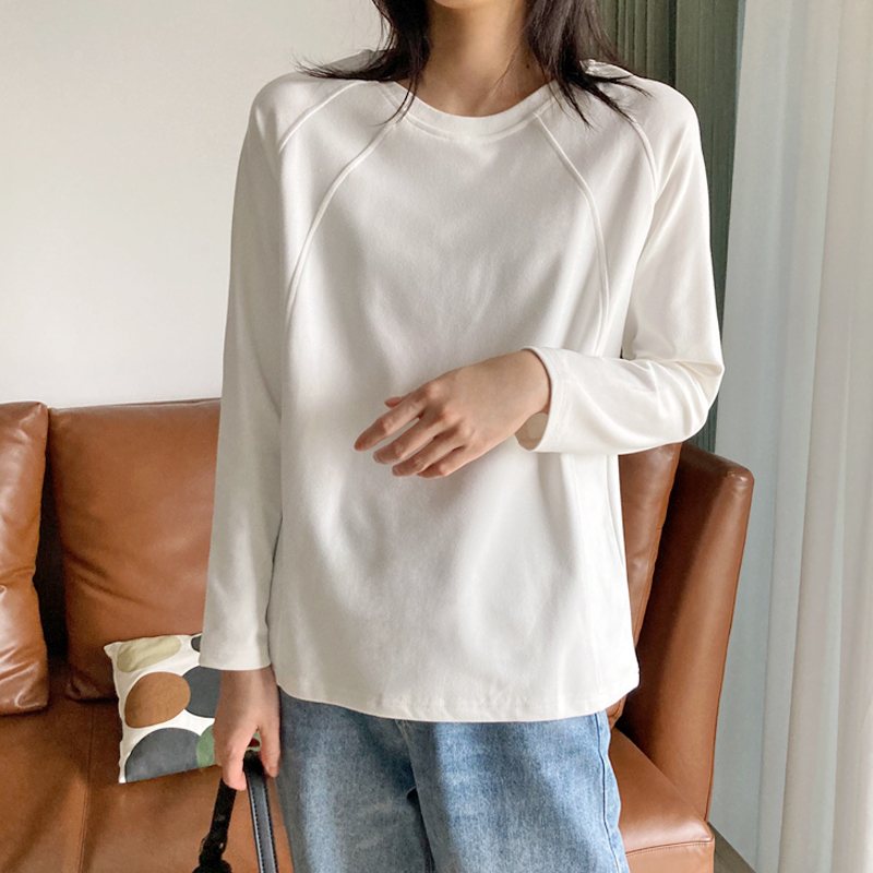 长袖T恤白色简约休闲德绒女保暖