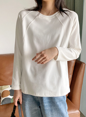 秋冬白色外穿内搭T恤女加绒德绒长袖新款简约休闲保暖打底衫上衣