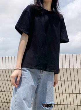 纯色短袖t恤女宽松春夏新款2022棉质半袖韩版女装休闲ins潮上衣黑