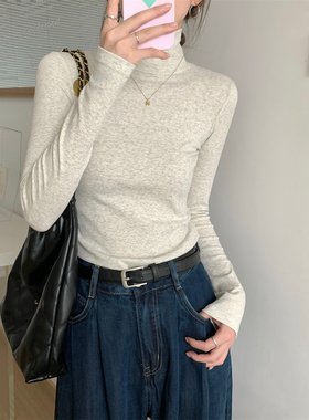 半高领内搭打底衫女秋季2023新款法式小香风长袖t恤修身秋冬上衣