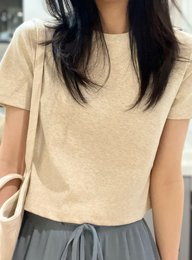 宽松显瘦灰色短装短袖t恤女短款圆领打底衫简约百搭体桖棉质上衣
