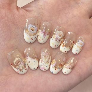 M280奶霜糖果秋冬半手工穿戴甲高级万圣节法式 可爱穿戴甲可拆美甲