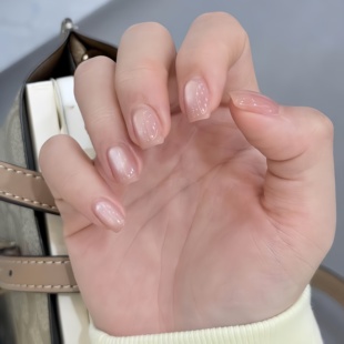 M083粉调珠玉高级纯欲风半手工裸色猫眼美甲穿戴甲贴片简约可拆