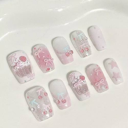 樱桃冰激凌半手工穿戴甲