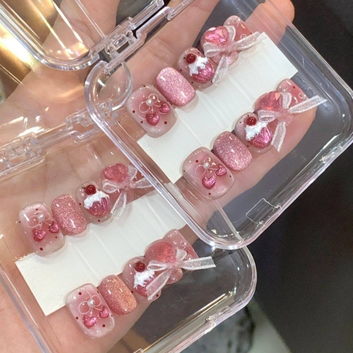 M004美少女手工穿戴甲立体樱桃蝴蝶猫眼手绘甜美可爱短款美甲贴片,彩妆/香水/美妆工具,穿戴甲/甲片,淘宝优惠券,粉丝福利购,淘宝优惠卷