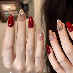 M264复古细闪高级红棕猫眼新年香槟显白爆闪气质半手工美甲穿戴甲